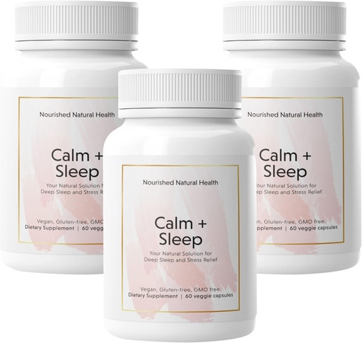 [BRSRAGLRDJ5RSADH] Nourished Natural - Calm + Sleep Capsules for Deep Rest & Relaxation with Ashwagandha, Chamomile, Tart Cherry Extract, Passionflower, L-theanine, & Magnesium - 180 Capsules