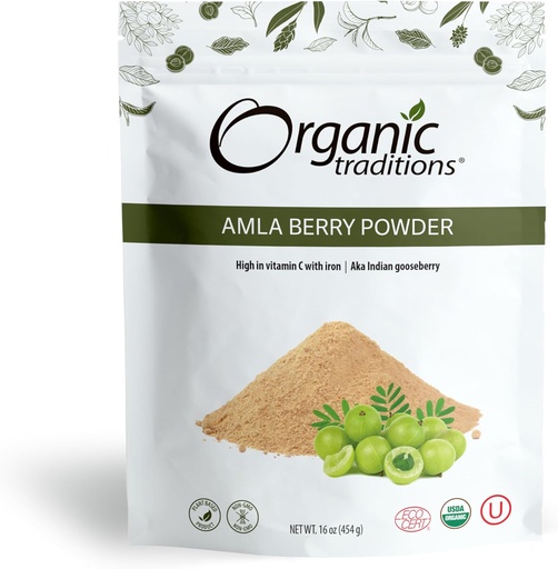 [BRSRMAI3AECGC2D2] Organic Traditions Organic Amla Berry Powder, Powdered Amla Indian Gooseberry, Non-GMO Organic Powdered Fruit Superfood, 1lb Bag 16oz (454g)