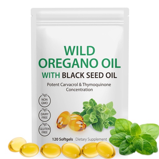 [BRSRE2YCPJ4A42TK] Oil of Oregano with Black Seed Oil, 6000mg Oregano Oil Capsules Organic, of Oregano Supplement Capsules, Natural Antioxidants, Non-GMO, Gluten Free, 120 Softgels