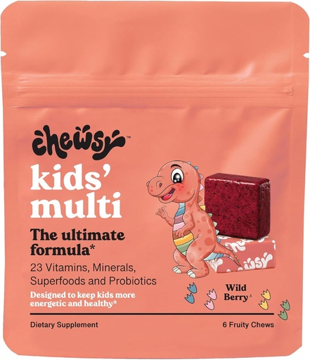 [BRSROEA2CIHB62TX] Chewsy Kids' Multivitamin + Probiotics + Superfoods Chews, Immune & Digestive Support, Vitamins A, C, D3, E, Zinc, Kids Chewable Supplement, Individually Wrapped Fruity Chews, 6-Day Supply (1)