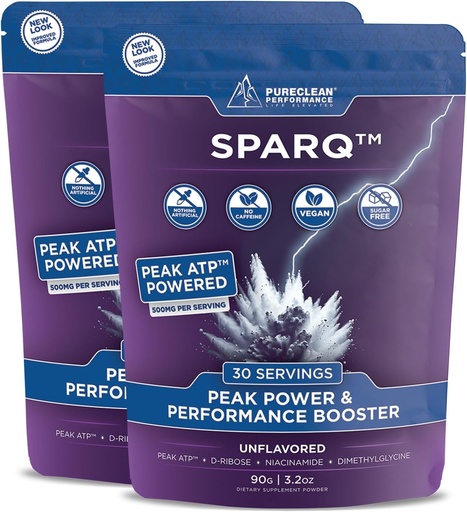 [BRSWYGQHARYQYCL5] SPARQ Peak ATP Power & Performance Booster – 500mg ATP, D-Ribose, DMG & NAD+ – Boosts Muscle Mass, Energy, Stamina, Strength & Recovery – Caffeine-Free Pre-Workout Powder – 60 Servings – Unflavored