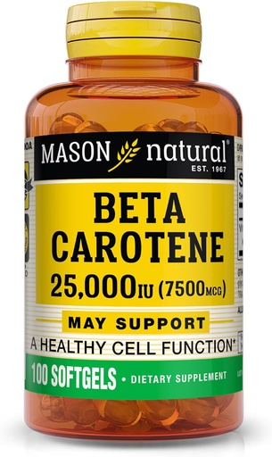 [BRSRMEI2AQCG2GQ2] Masón Vitamina Natural A Beta Caroteno 25,000 UI, soporta Visión, Función Celular & Immune Health, 100 Softgels, Pack de 3