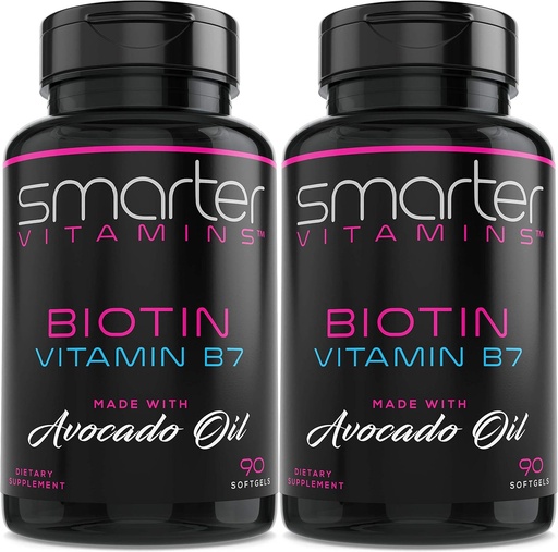 [BRSWYAT2DECWKHLH] (2 Pack) Más inteligente Biotina 5000mcg en Avocado Oil, Vitamina B7, No GMO, 90 Mini Liquid Softgels, No Soy