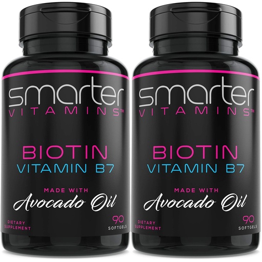 [BRSWYAT2DECWKHLH] SmarterVitamins (2 Pack) Biotin 5000mcg in Avocado Oil, Vitamin B7, Non-GMO, 90 Mini Liquid Softgels, No Soy