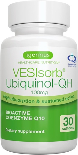 [BRSWIEIPBIORA2L6] Igennus Advanced VESIsorb Ubiquinol 100mg 30 Softgels, 600% Bioavailability, Aktibatzeko Ur-Soluble Coenzyme Q10 Supplement for Energy & Heart, 1-Month Supply