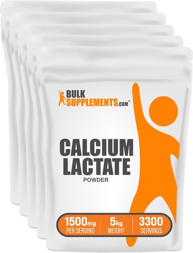 [BRSWIAY5OYOBU23Y] BulkSupplements.com Calcium Lactate Powder - Calcium Supplement Powder, Food Grade - Pure & Gluten Free, 1.5g per Serving, 1kg (Pack of 5) (11 lbs)
