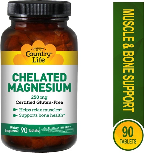 [BRSWIYTYO4GQ2A3E] País de vida Chelated magnesio 250 mg, 90 comprimidos