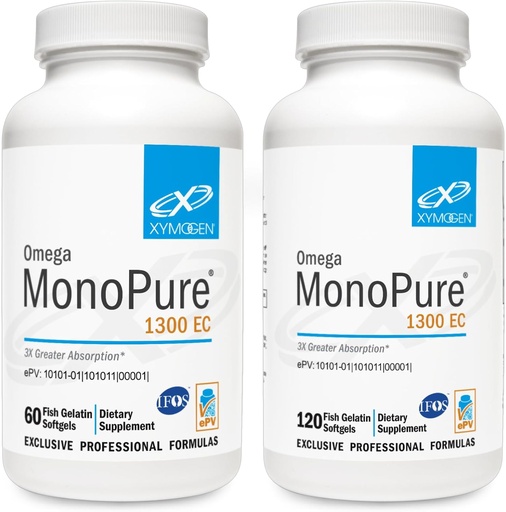 [BRSRAGQQBUBBYDI7] XYMOGEN Omega MonoPure 1300EC Bundle - 60 Softgels + 120 Softgels - Fish Oil with 3X Greater Absorption - DHA EPA Omega 3 Supplement for Heart Health + Cognitive Support
