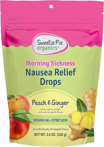 [BRSW2AQTAR5RODQ3] Sweetie Pie Organics Pregnancy Nausea Relief Drops, Soothe First Trimester Morning Sickness, Peach & Ginger Flavor, 30 Count