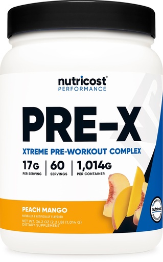 [BRSWGCQPBUNGGALJ] Nutricost Pre-X Xtreme PreWorkout Powder Complex, Peach Mango, 60 Servings, Vegetarian, Non-GMO and Gluten Free