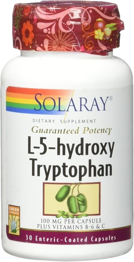 [BRSWIYTYO4GRKGTY] Solaray Guaranteed Potency L-5-HTP + B 6 & C 100 mg Capsules, 30 Count