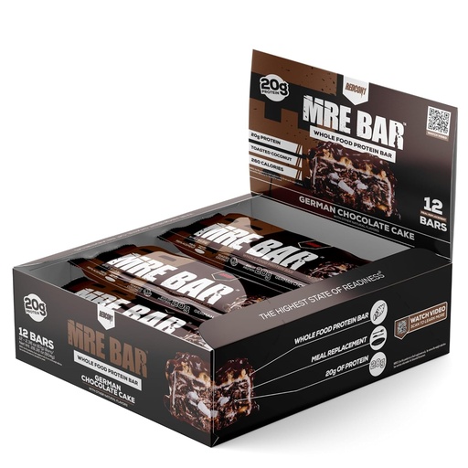 [BRSWGGAHOJ4GED35] REDCON1 MRE Protein Bar, Pastel de Chocolate Alemán - Contiene MCT Oil + 20g de Proteína Alimentaria Integral - Fácilmente Digestible, Macro Balanced Low Sugar Meal Replacement Bar (12 Bares)
