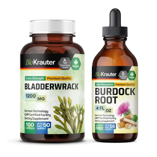 [BRSRAGABOIJRY33V] BIO KRAUTER Bladderwrack 100 Capsules & Burdock Root Tincture 4 Fl. Oz.