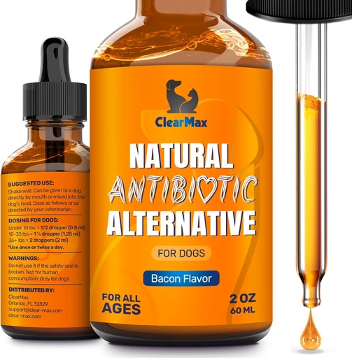 [BRSROZ36OV6QI2Q2] Dog Antibiotics for Infections, Allergies, Coughs – Natural Antibiotics for Dogs with Cranberry Provide Urination & Digestion Care – Natural Ingredients + Bacon Flavor – 2 Oz