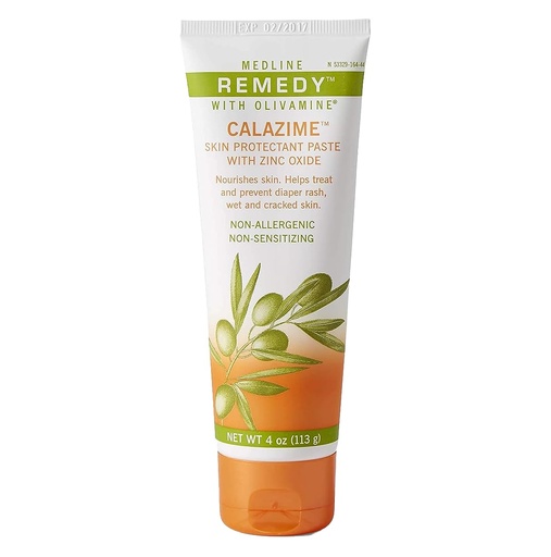 [BRSWIYQ4A4FGM2DO] Medline Remedy Olivamine Calazime Skin Protectant Paste Cream, Used with Dry Chapped from Diaper Rash, Incontinence, Dermatitis, Psoriasis, Burns, Bites, White, 4 Oz