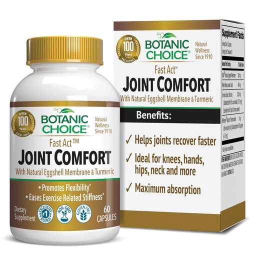 [BRSWYYIKCMCAMD3B] Botanic Choice Fast Act Joint Comfort with NEM Natural Eggshell Membrane, Turmeric Curcumin, Bioperine, & White Willow Bark, Supports Joint Health, 60 500mg Capsules