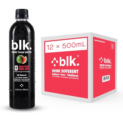 [BRSWYCAQDMHAGDYV] blk. Natural Mineral Alkaline Water, Watermelon, 500 mL Pack of 12, 8 pH Water, Bioavailable Fulvic & Humic Acid Extract, Trace Minerals, Electrolytes to Hydrate, Repair & Restore Cells