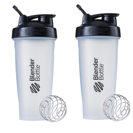 [BRSWECQNAAFWMHL5] BlenderBottle Classic Shaker Bottle Perfect for Protein Shakes and Pre Workout, 28oz,Clear/Black (Pack of 2)