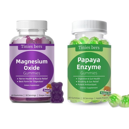 [BRSRAGAPO4NQYGTZ] Tinies bers Papaya Enzyme Gummies and Magnesium Oxide Gummies, Digestive Health for Adults & Kids, Vegan, Sugar Free, Non-GMO, Pectin