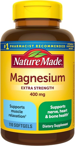 [BRSWGEINCQOWYDTA] Natura fatta Magnesio Ossido 400 mg Softgels, Supplementi di Magnesio Extra Forza per Uomini e Donne, Supporto per muscolo, Nerve, Bone e Cuore, 110 giorni di alimentazione