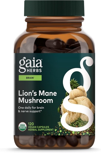 [BRSRMAA5AAFAAYL2] Gaia Herbs Lion's Mane Mushroom - Brain & Nerve Health Support* - 120 Vegan Capsules (120-Day Supply)