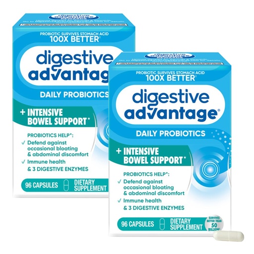 [BRSWIHY2DIABQGDO] Digestive Advantage IBS Probiotics for Digestive Health & Intensive Bowel Support for Women & Men with Digestive Enzymes, Occasional Bloating & Gut Health, 96 Count Capsules (Pack of 2)