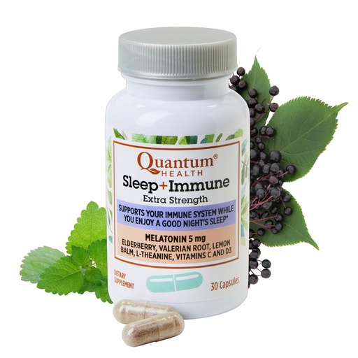 [BRSWIAY6DIJRW2T4] Quantum Health Sleep Immune Melatonin 5mg Support Supplement L Theanine Valerian Root + Elderberry Vitamin C & D Immunity Boost Daily Whole Body Wellness for Women & Men - 30 Capsules