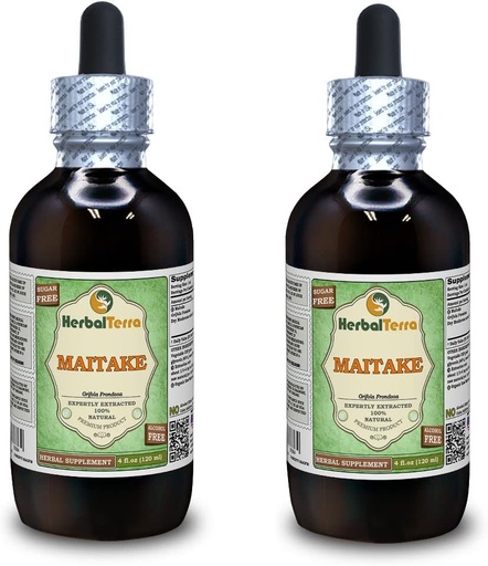 [BRSWGHYRA4PWOFDL] Maitake (Grifola Frondosa) Glycerite, Organic Dried Mushroom Alcohol-Free Liquid Extract (Brand Name: HerbalTerra, Proudly Made in USA) 2x4 fl.oz (2x120 ml)