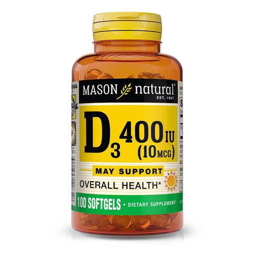 [BRSWIYIFDIEBGFLM] MASON NATURAL Vitamin D3 10 mcg (400 IU) - Supports Overall Health, Strengthens Bones and Muscles, 100 Softgels