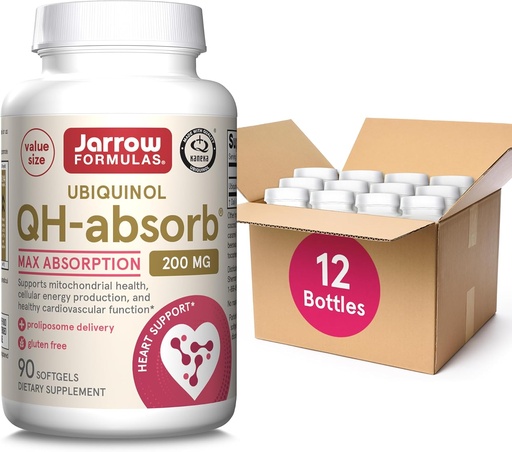 [BRSRMBQYOR5BYAAV] Jarrow Formules QH-Absorb Ubiquinol 200 mg, 饮食补充,支持Mitochondrial健康和健康心血管功能,90 Softgel,最多90天供应(12包)