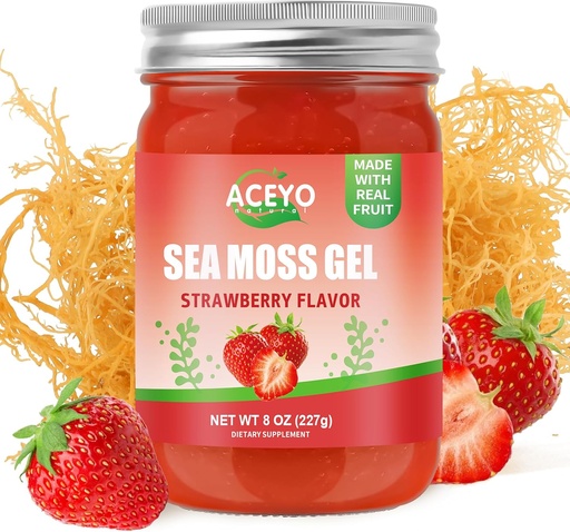 [BRSROZA5OAOWKYDD] (8 OZ) Natural Sea Moss Gel Raw Strawberry Flavor Irish Seamoss Gel Vegan Women Men 102 Vitamins and Minerals Wild Harvested Non-GMO Immune Defense Booster Lung Thyroid Digestive Support