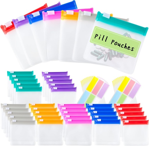 [BRSROHAOCANQEE3O] Sacs de poche à pilules Réutilisables Pochettes à pilules avec étiquettes Set de 35 Pcs Sacs à pilules de médecine quotidienne Organisateur Petit sac à pilules de médecine Self Seal Pill Packets with Slide Lock (7 Couleurs)