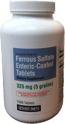 [BRSWIZY5B4IGOCIV] Ferrous Sulfate Enteric-Coated 325 mg 1000 Tablets