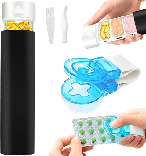 [BRSRAAQCCMJWCYA2] Weekly 7 Day Pill Organizer, Light Protected Sealed Moisture Resistant，Pill Taker, DKYEUD Travel Daily Pill Box, Cute Pill Case for Vitamins, Medicines, Supplements, Fish Oil, Black and White