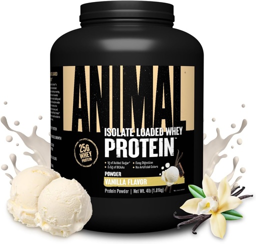 [BRSWICQGDMMWYHQ3] Animal Whey Isolate protein Toz - Pre & Post Workout Muscle Builder ve Recovery için Erkekler ve Kadınlar için Enzymes - 25g Protein, Büyük Tadı, Low Sugar - Vanilla 4 lbs