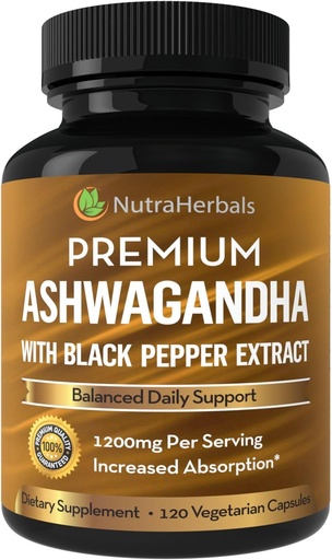 [BRSWKFITAICQGHTC] Ashwagandha osagarria Ashwaganda Erroko Hautsarekin egina 1200mg piper beltzen erauzketarekin - 120 Vegi kapsulak