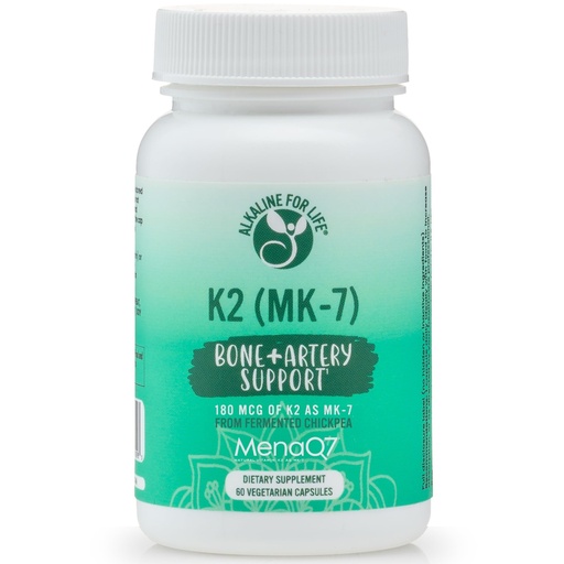 [BRSWGCYFOUNBQDT6] Alkaline for Life Vitamin K2 MK-7 MenaQ7 | 180 mcg Menaquinone-7 from Fermented Chickpea | Bone + Artery Support | Patented K2 MK7, Soy-Free, Non-GMO, Gluten-Free | Vegetarian Capsules | 60 Count