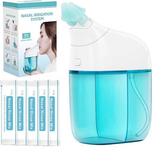 [BRSRAYAFAR4GGGT5] Nasal Irrigation System with 30 Saline Packets Nasal Care, Sinus Rinse Machine, Nasal Rinse Machine, Nasal Cleaner with Auto Waste Collection Function for Sinus, Nasal Allergies - Green