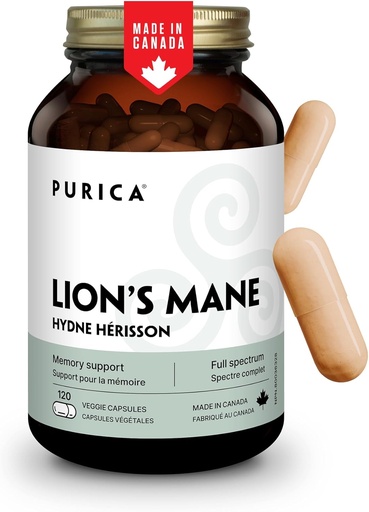 [BRSWIGYCPMCBEDDO] PURICA - Lion's Mane Micronized Sienet, 120 Vegan Kapselit 60 päivän tarjonta - edistää kognitiivista terveyttä - ei-muuntogeenisiä organismeja ja gluteeniton - Focus and Memory Support - Aivojen terveys ja parantaa digestio