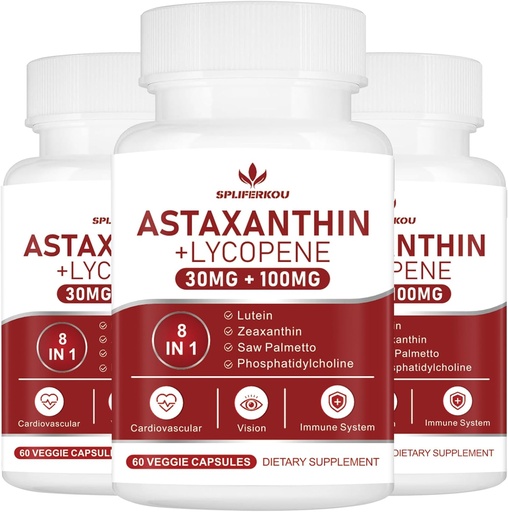 [BRSRAHQOCINQ2CI7] Astaxanthin and Lycopene 70mg,Astaxanthin Supplement with Phosphatidylcholine, Lutein and Zeaxanthin, Powerful Antioxidants Supplement (180 Capsules)