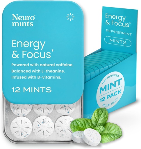 [BRSWGAL4CF4AECYU] NeuroGum Energy Caffeine Mints (144 조각) - L-theanine + Natural Caffeine + Vitamin B12 & B6 - Nootropic Energy & Focus Supplement for Women & Men - Keto & Vegan, Peppermint 풍미
