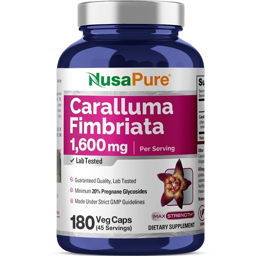 [BRSWGBAZBB4GCDQU] NusaPure Caralluma Fimbriata 1600mg - 180 Veggie Capsules (Non-GMO, Vegan)