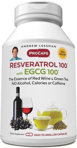 [BRSWIED7BAOWI3LY] ANDREW LESSMAN Resveratrol- 100 EGCG 100mg - 360 kapsułki - Dwa naturalnie występujące przeciwutleniacze, Bez alkoholu lub kofeiny.