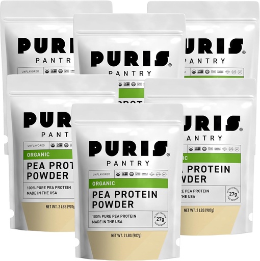 [BRSRAZA3DECRGALU] PURIS Organic Pea Protein Powder – USDA Organic Vegan Protein | 27g Plant Protein Per Serving | Non-GMO Gluten-Free Soy-Free | Clean Label | Smooth Taste | 2 lb (6 Pack)