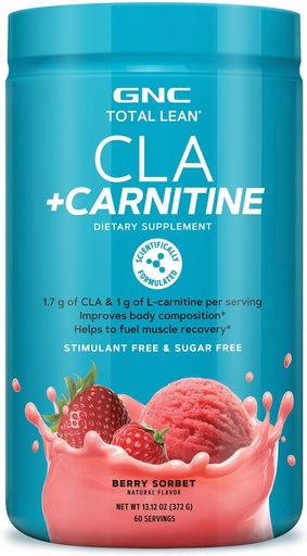 [BRSWGAQRBUHWKCTU] GNC Total Lean CLA + Carnitine | Improves Body Composition and Fuels Muscle Recovery, Stimulant Free and Sugar Free | Berry Sorbet | 60 Servings