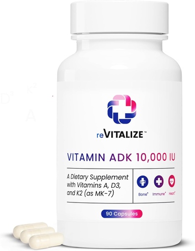 [BRSROHQPOJYBGDTP] ADK vitaminesupplement 10.000 IE - 90 porties, hoge potentie vitamine A, D3 & K2 (MK-7) voor botsterkte Ondersteunt de hartgezondheid en immuunfunctie - gunstige capsulevorm
