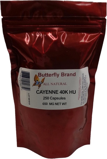 [BRSWKYQCCBYBM3DK] Cayenne 40K HU Capsules 650mg Bag of 250