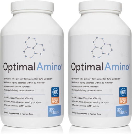 [BRSRAAQDBACG2DL7] OptimalAmino Tablets Fitness Bundle (600 Conde) Silencio 99% Utilizado Aminoácidos esenciales (EAA) Suplemento Silencioso Aumentar la recuperación muscular, BCAA Protein Pre/Post Workout, NSF certificado para Sport® certificado
