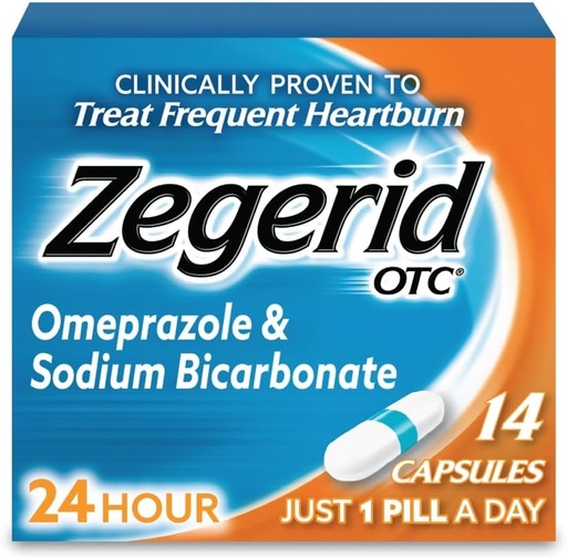 [BRSWIYL2AIHAEGD2] Zegerid OTC 24-Hour Heartburn Relief, The Only Proton Pump Inhibitor with Omeprazole 20mg + Sodium Bicarbonate, Treats Frequent Heartburn, 14ct Capsules
