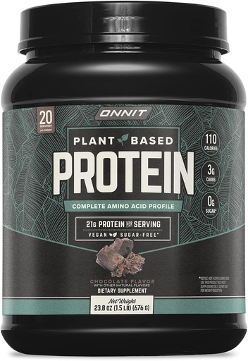 [BRSW22T4BMHAECYV] ONNIT Plant-Based Protein Powder, Chocolate Flavor, 21g Protein per Serving, Vegan and Dairy Free Dietary Supplement with 20 Servings per Tub, 23.8 oz